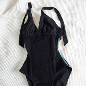 Assets Bodysuit Dance Black Aqua Blue Trim S